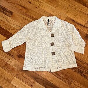 IC by Connie K - Sheer Linen Button Down Flower Jacket